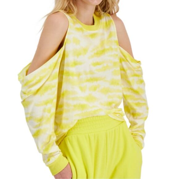 INC Intl Concept Earth Organic Cotton Cold Shoulder Tshirt Jungle Riff Yellow XL - Picture 2 of 8